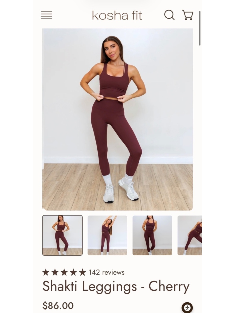 Shakti Leggings in Cherry kosha fit lululemon Vuori alo